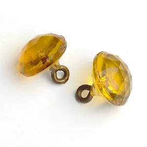 3/8" Golden Topaz Vintage Faceted Glass Buttons, Clear  # GL376