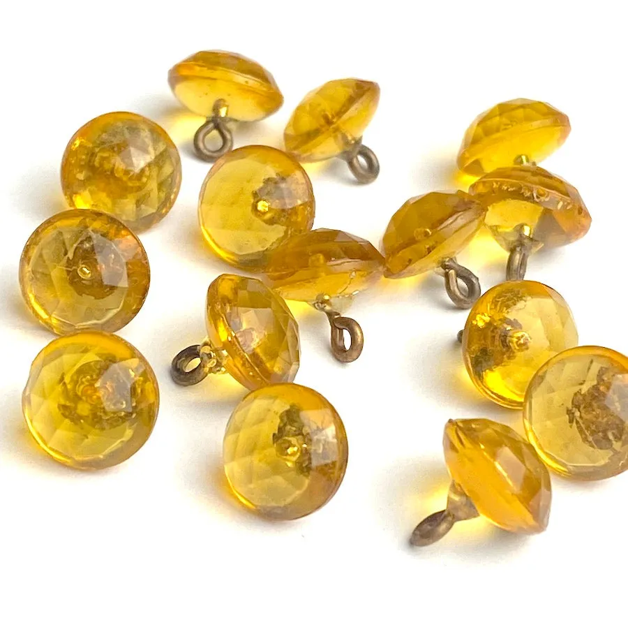 3/8" Golden Topaz Vintage Faceted Glass Buttons, Clear  # GL376