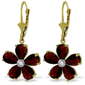 4.43 Carat 14K Solid Yellow Gold Leverback Earrings Garnet Diamond