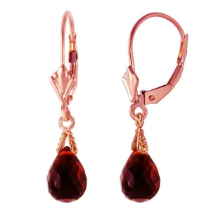 4.5 Carat 14K Solid Rose Gold Leverback Earrings Briolette Garnet