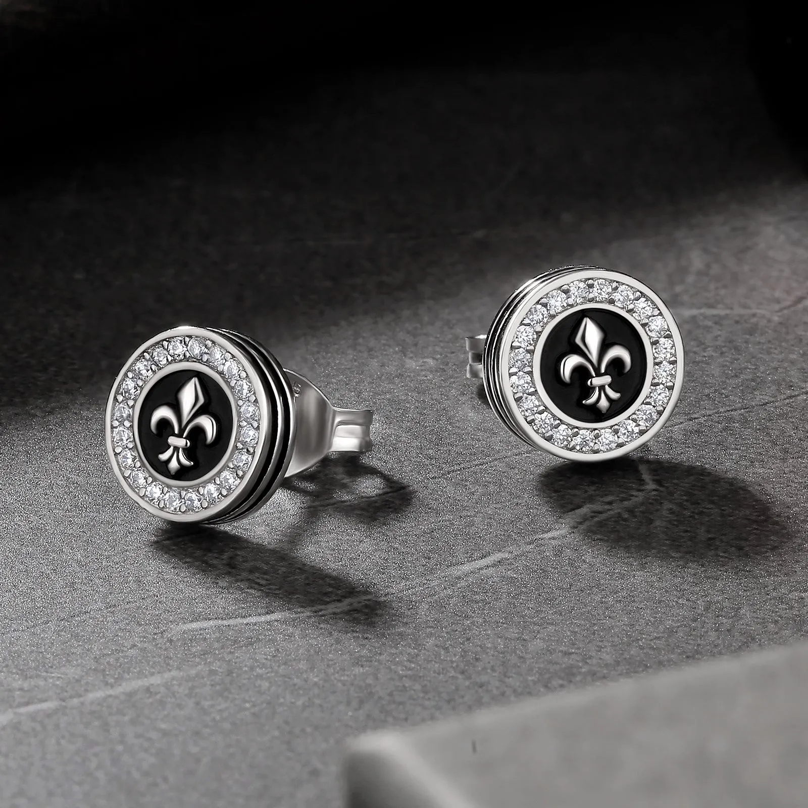 9mm Fleur de lis Iced Diamond CZ Stud Earrings for Men