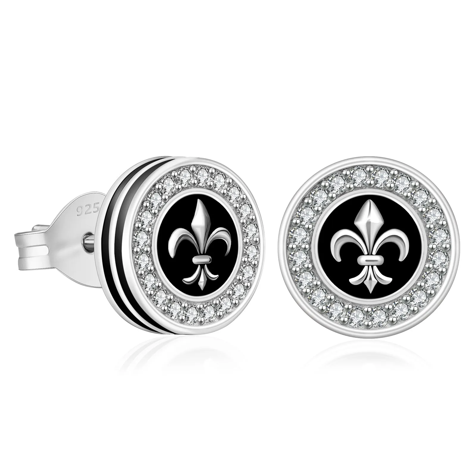 9mm Fleur de lis Iced Diamond CZ Stud Earrings for Men