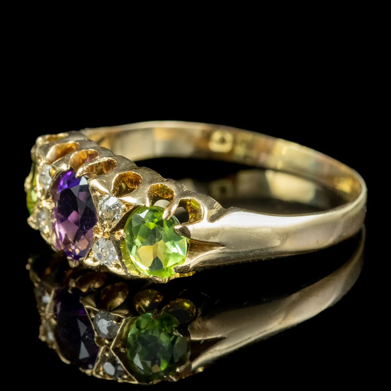 Antique Edwardian Suffragette Ring Amethyst Diamond Peridot