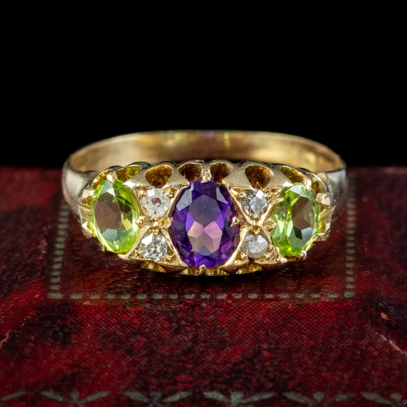 Antique Edwardian Suffragette Ring Amethyst Diamond Peridot