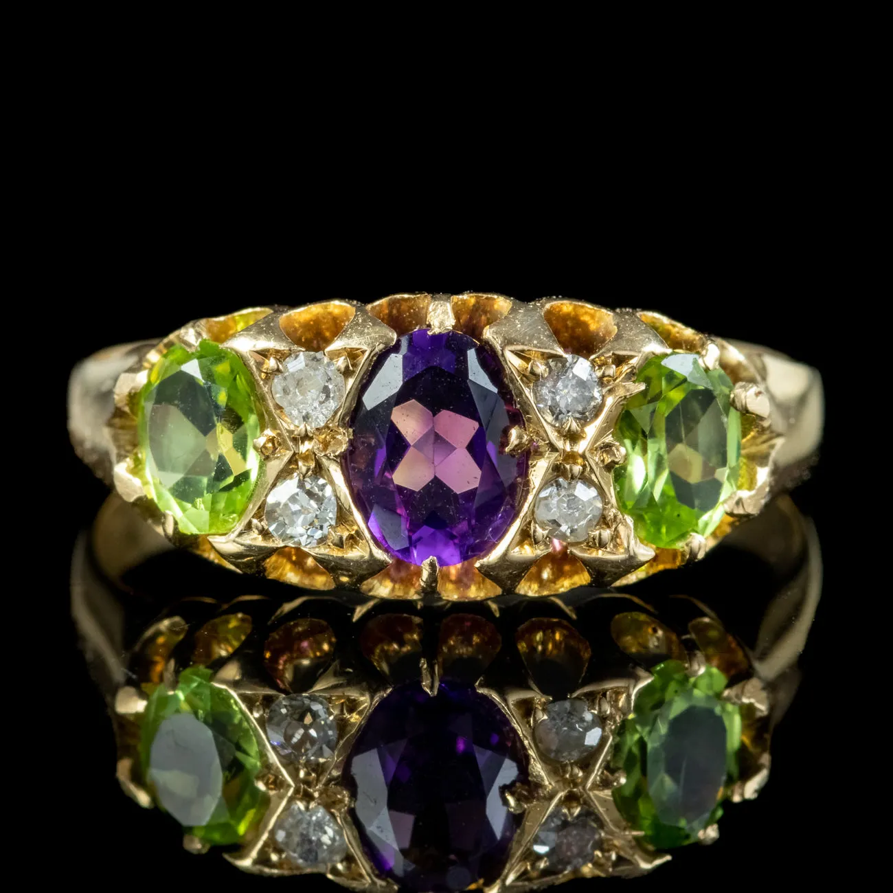 Antique Edwardian Suffragette Ring Amethyst Diamond Peridot