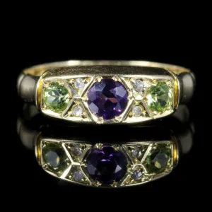 Antique Suffragette Ring Amethyst Peridot Diamond Dated 1902