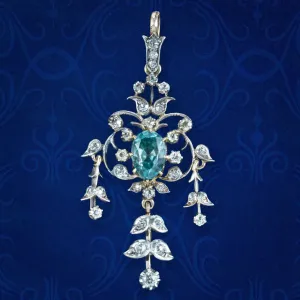 Antique Victorian Blue Zircon Diamond Pendant