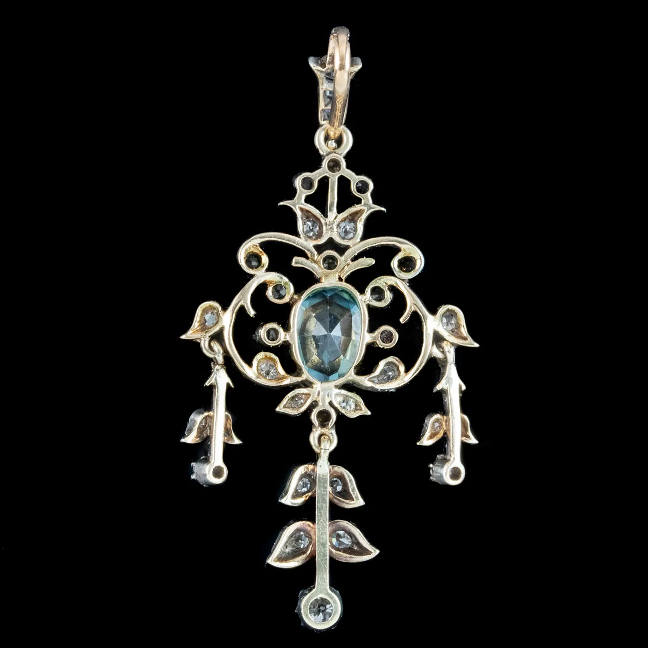 Antique Victorian Blue Zircon Diamond Pendant