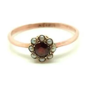 Antique Victorian Pearl & Garnet 9ct Rose Gold Ring (Size: O)