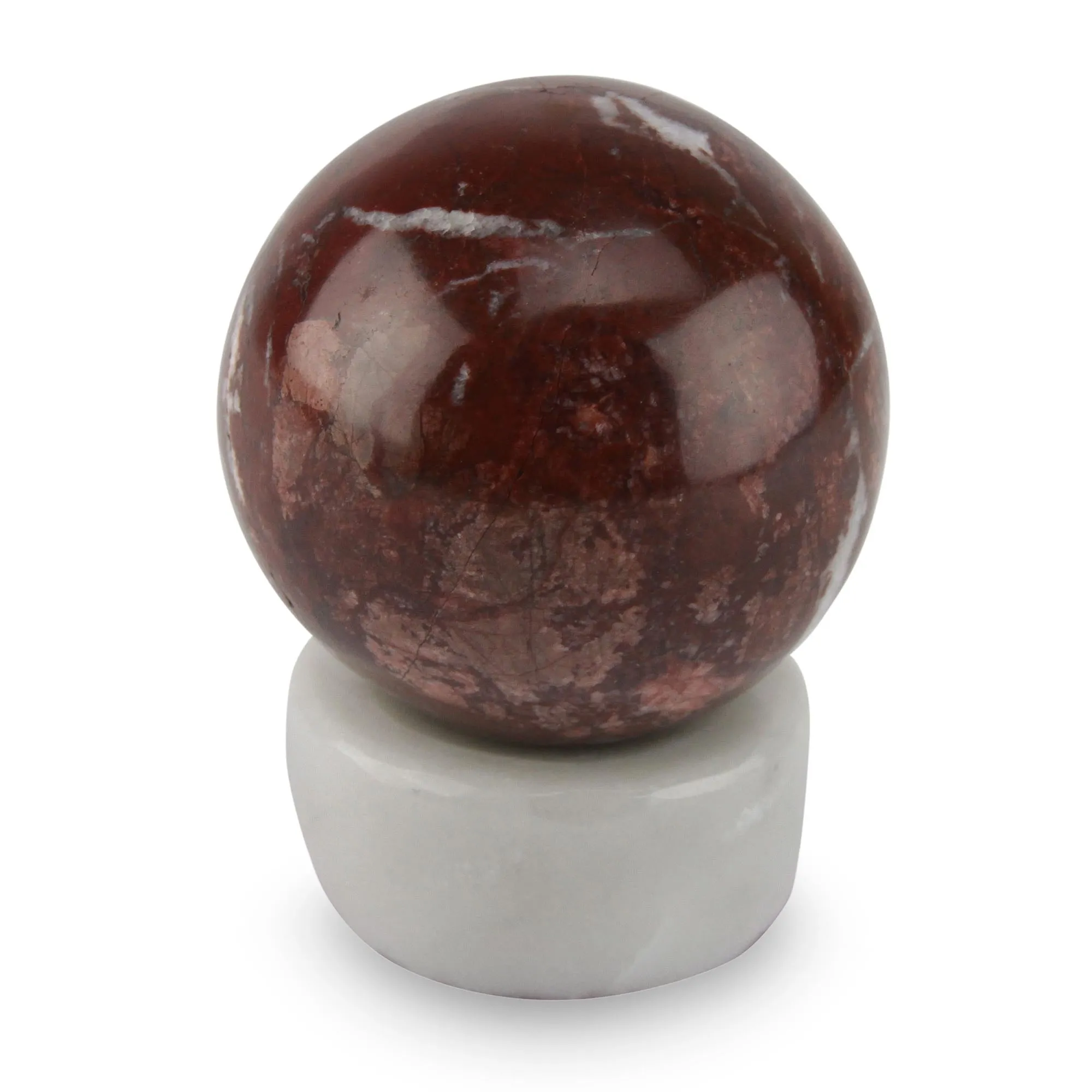 Artisan Crafted Garnet Sphere Sculpture with Calcite Stand - Passion | NOVICA