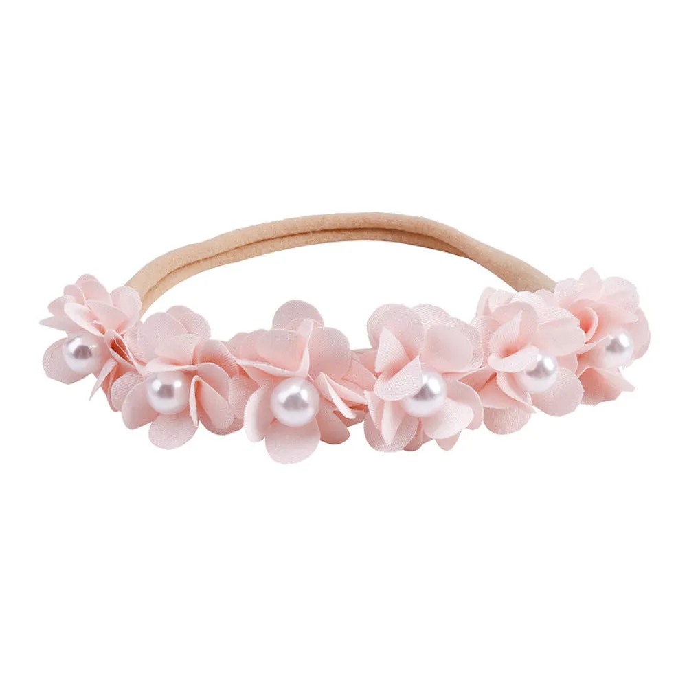 Baby Girl Mini Little Flower Crown Headband in Soft Shell Pink