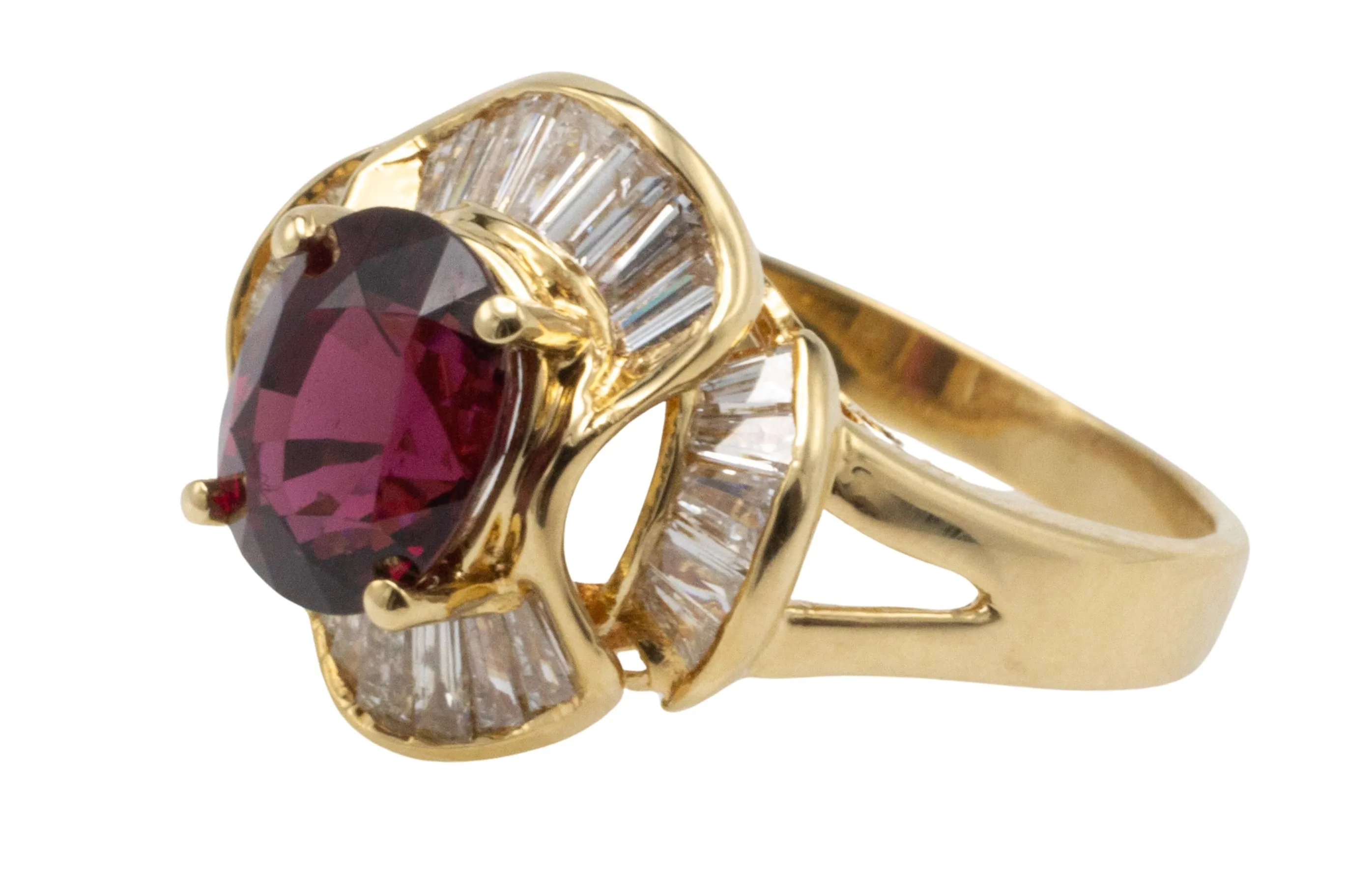 Baguette cut diamond ring with garnet