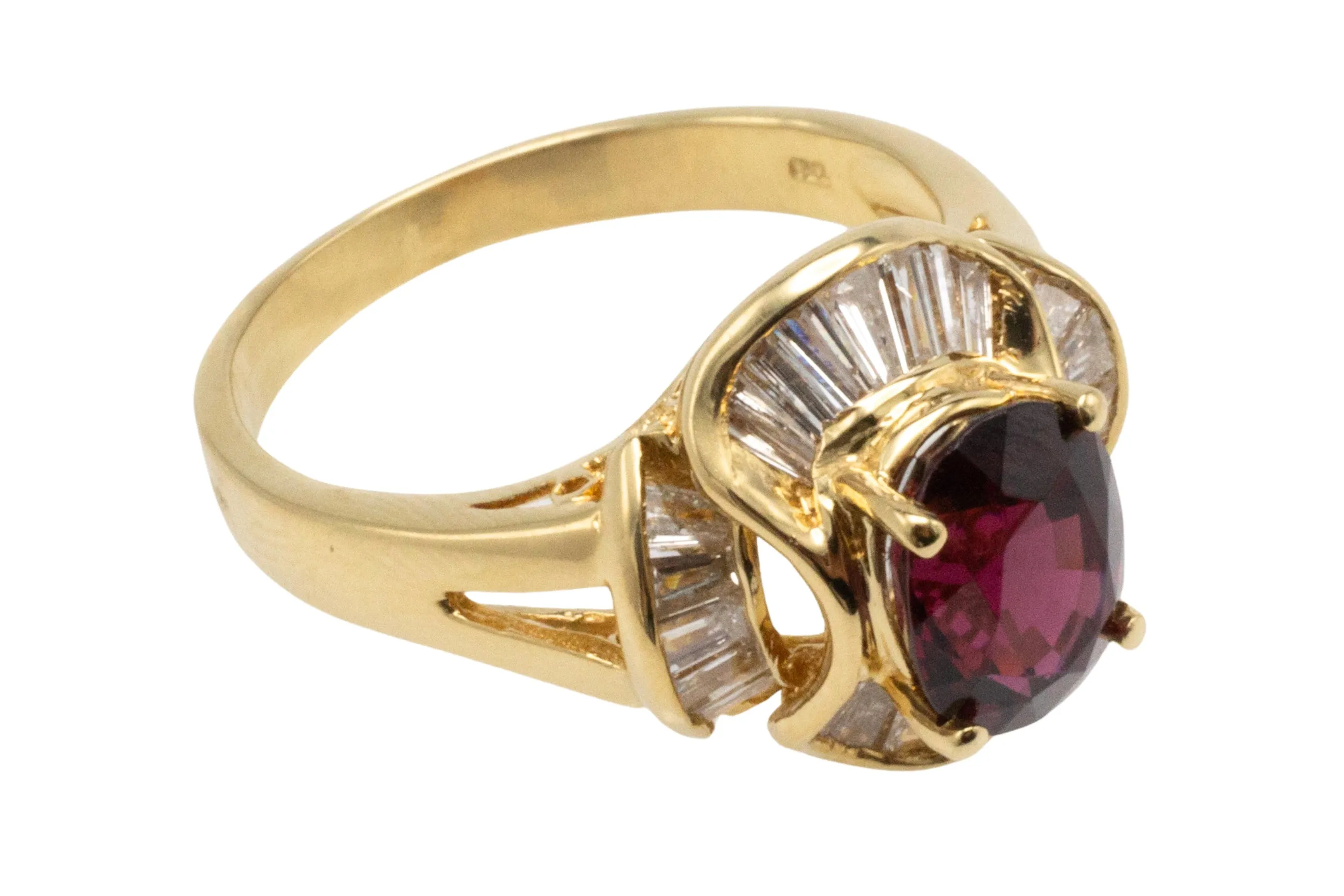 Baguette cut diamond ring with garnet