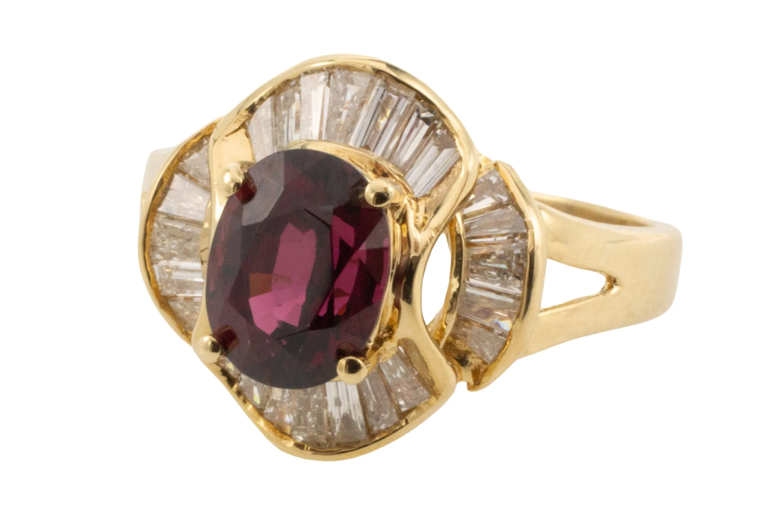 Baguette cut diamond ring with garnet