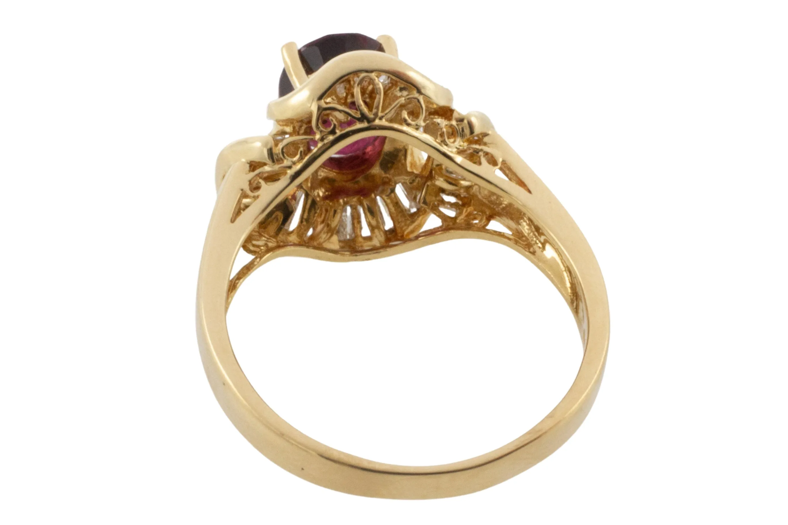 Baguette cut diamond ring with garnet