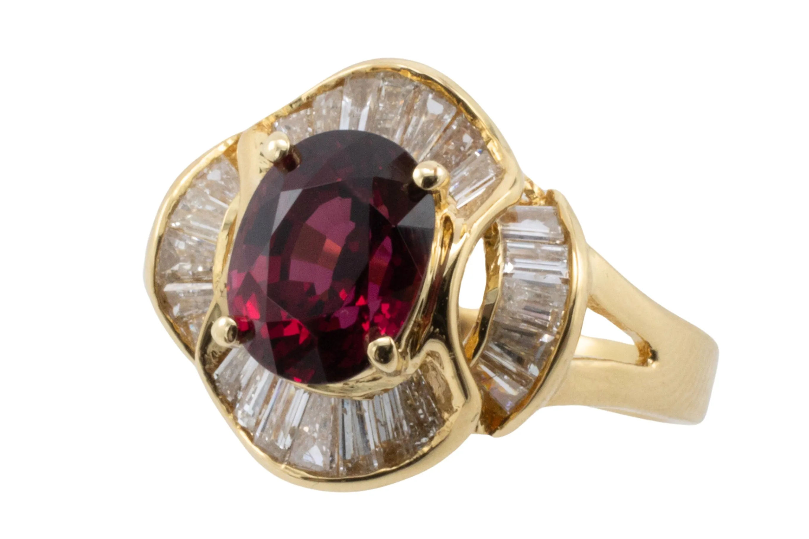 Baguette cut diamond ring with garnet