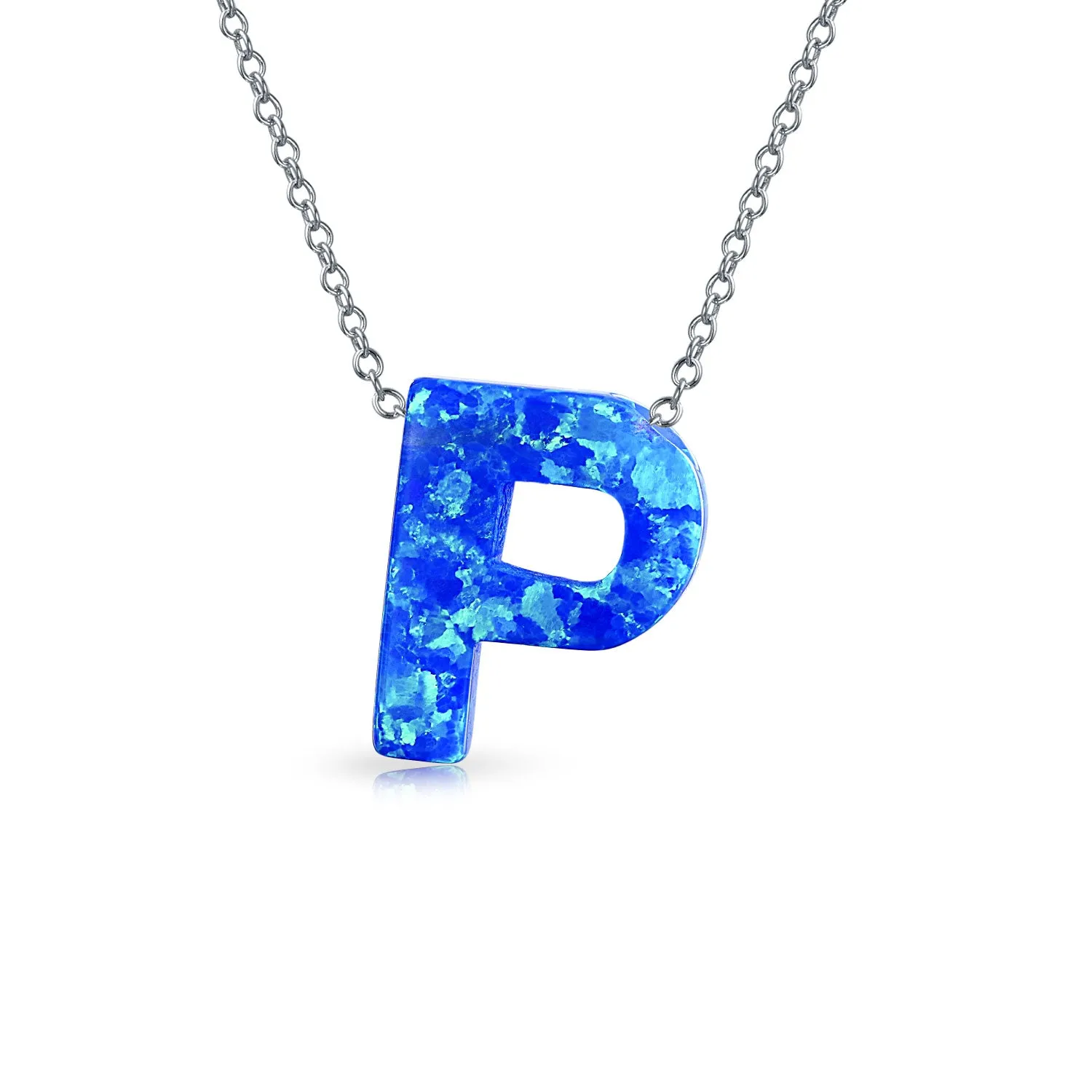 Blue Celestial Crescent Opal Pendant Necklace A-Z Sterling Silver Initials