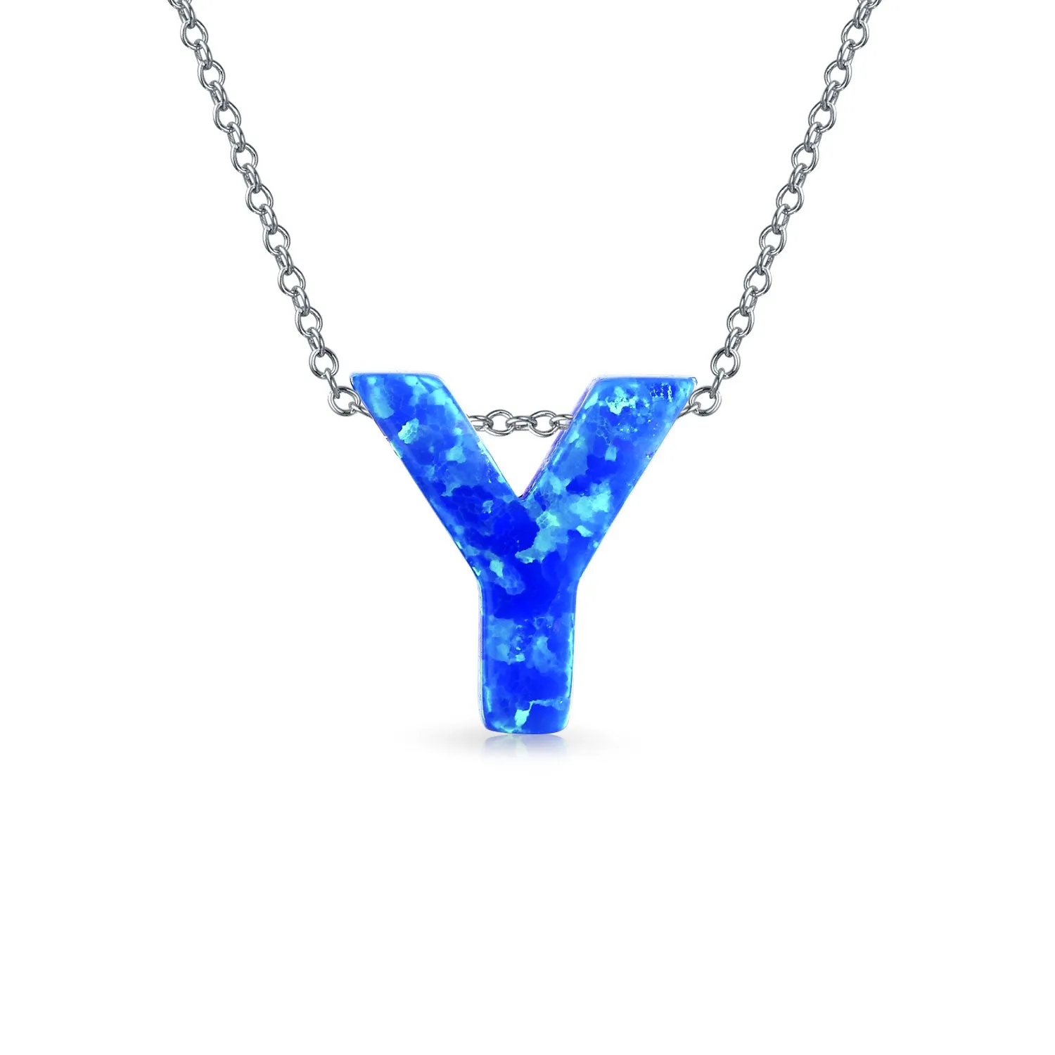 Blue Celestial Crescent Opal Pendant Necklace A-Z Sterling Silver Initials