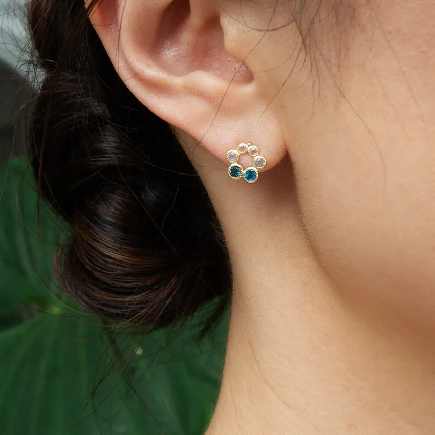 Blue Topaz & London Blue Topaz 18k Gold Circle Studs