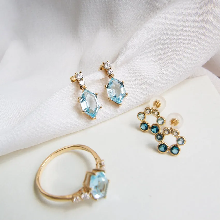 Blue Topaz & London Blue Topaz 18k Gold Circle Studs