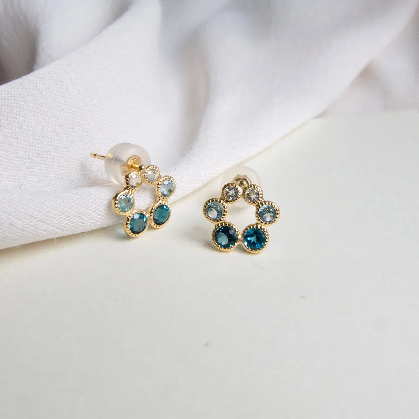 Blue Topaz & London Blue Topaz 18k Gold Circle Studs