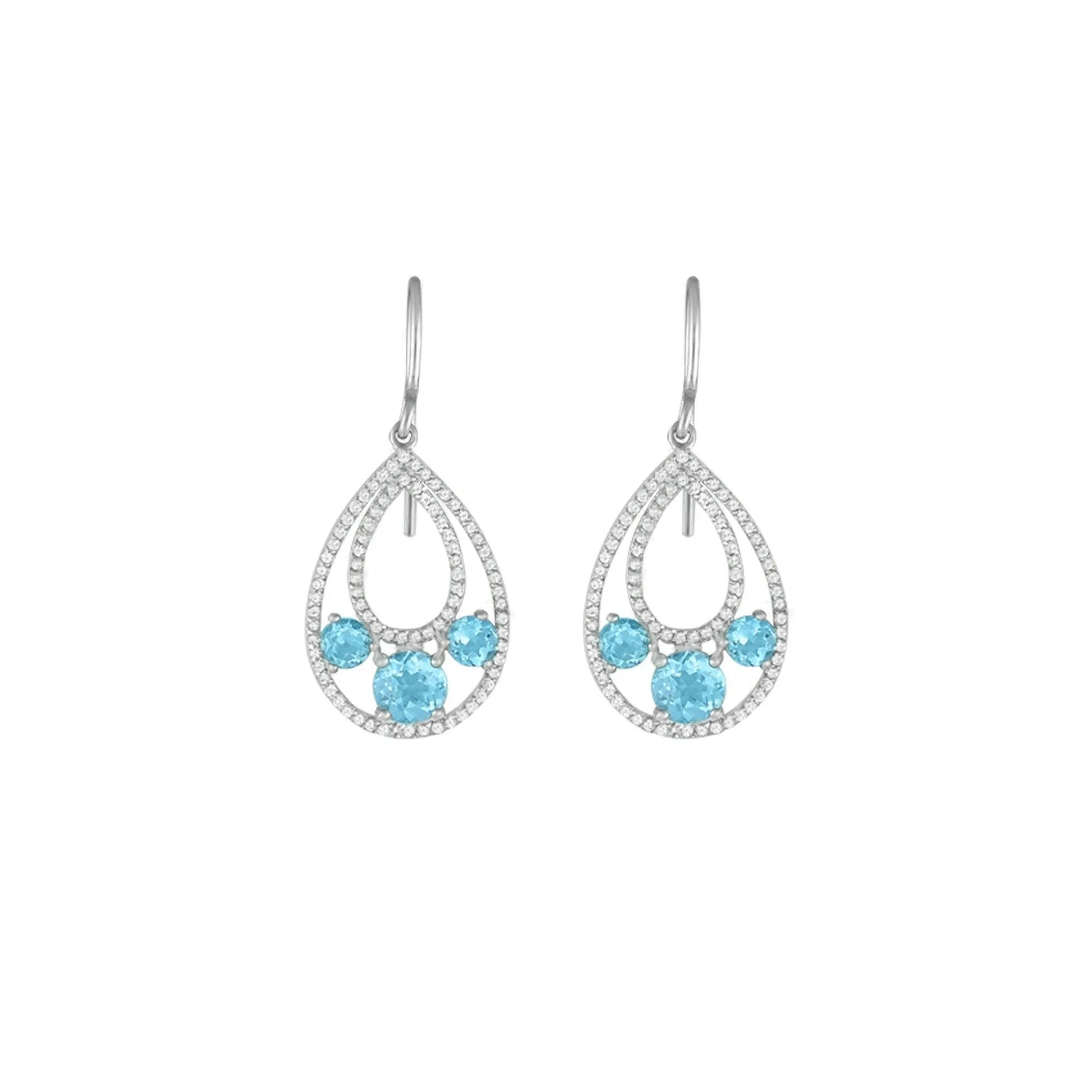 Blue Topaz and Created White Sapphire Dangle Earrings