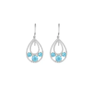 Blue Topaz and Created White Sapphire Dangle Earrings