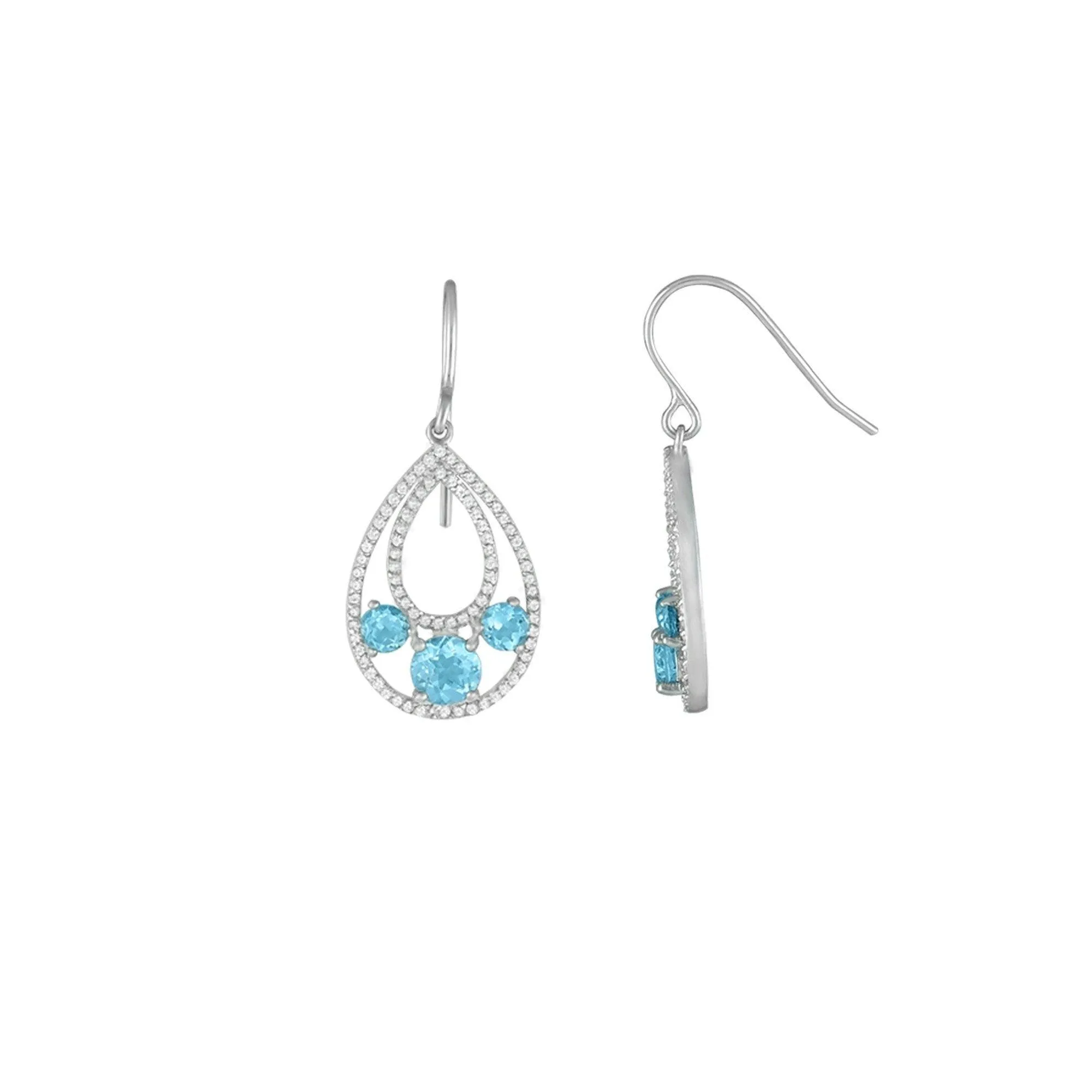 Blue Topaz and Created White Sapphire Dangle Earrings