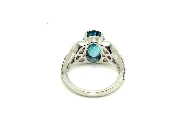 Blue Zircon & Diamond Celtic Ring Ad No.0826