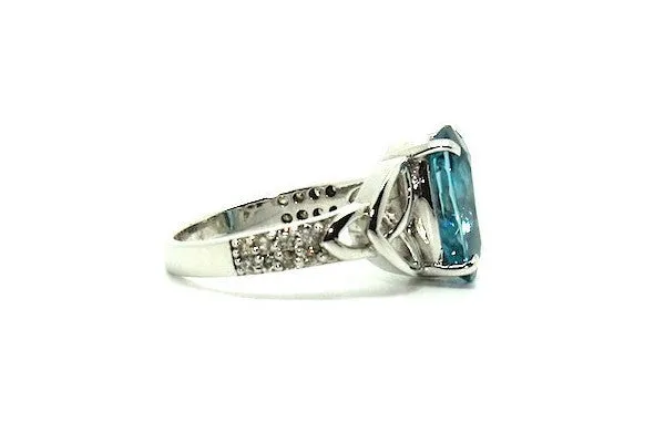 Blue Zircon & Diamond Celtic Ring Ad No.0826