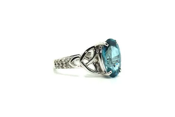 Blue Zircon & Diamond Celtic Ring Ad No.0826