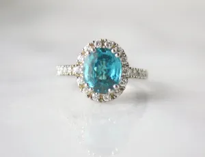 Blue Zircon and Diamond Ring