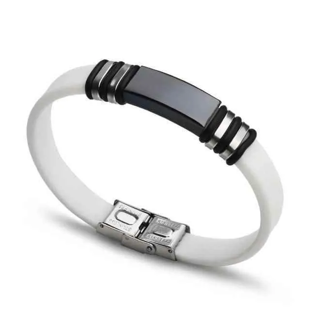 Bracelet Charm Jewelry 2021 Stainless Steel Smooth Glossy Silicone Vintage Bracelet For Men & Women