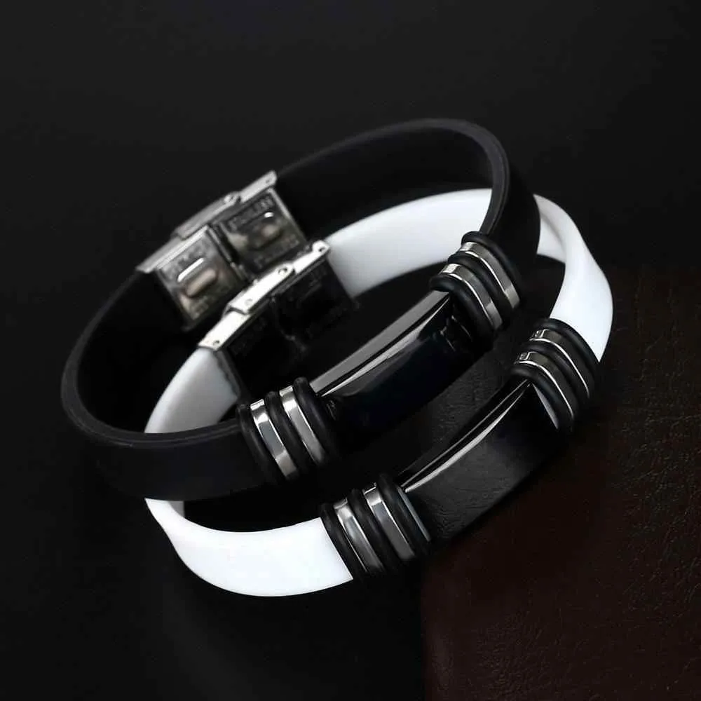 Bracelet Charm Jewelry 2021 Stainless Steel Smooth Glossy Silicone Vintage Bracelet For Men & Women