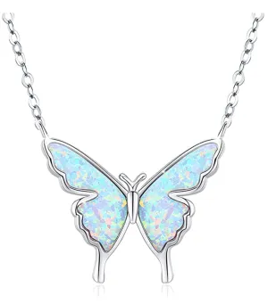 Butterfly Necklace Created Blue Opal Butterfly Pendants Jewelry Chain Birthday Gift 925 Sterling Silver 18in.