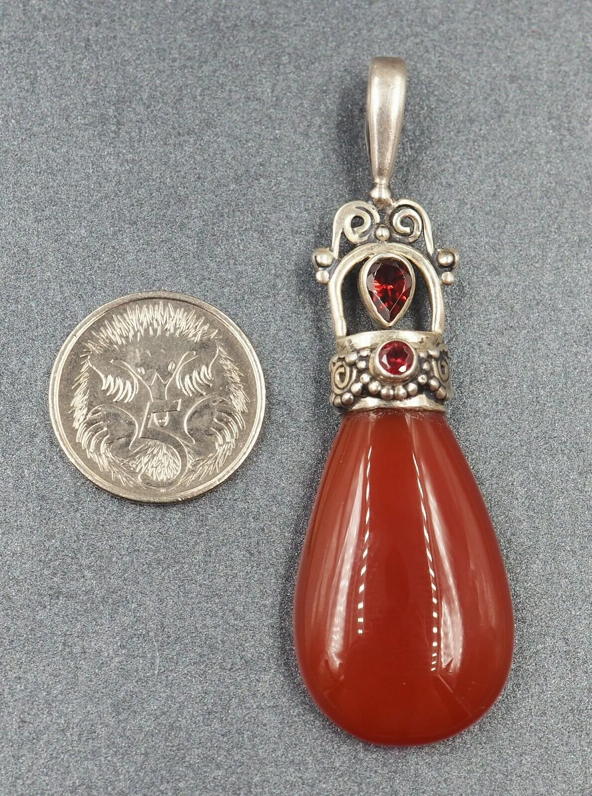 Carnelian & Rhodolite Garnet Sterling Slver Pendant