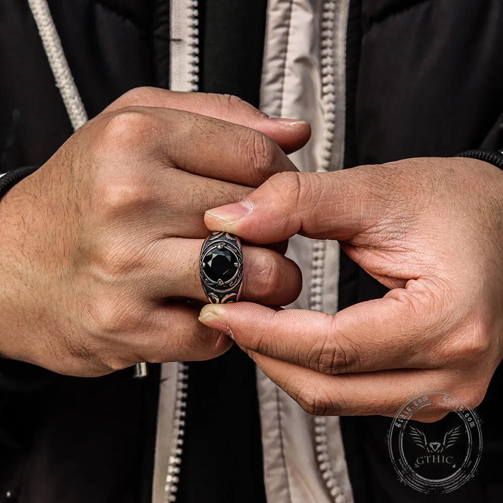 Carved Stainless Steel Gemstone Ring