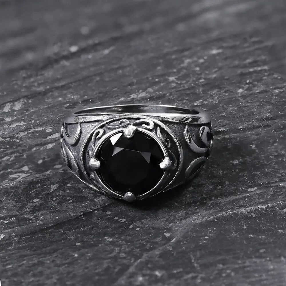 Carved Stainless Steel Gemstone Ring