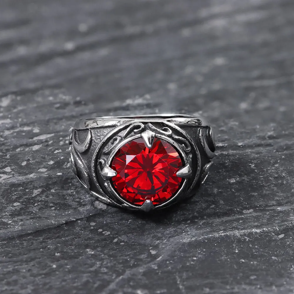 Carved Stainless Steel Gemstone Ring