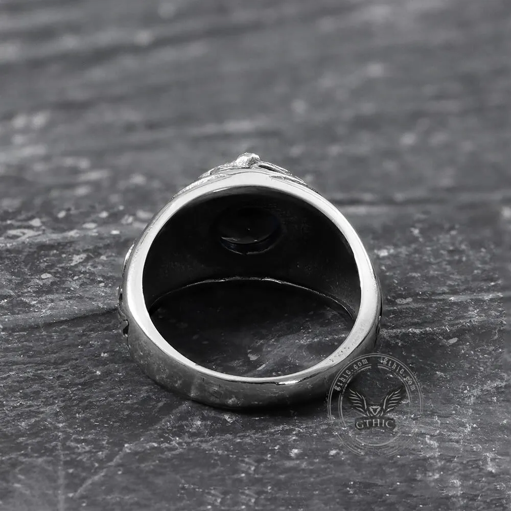 Carved Stainless Steel Gemstone Ring