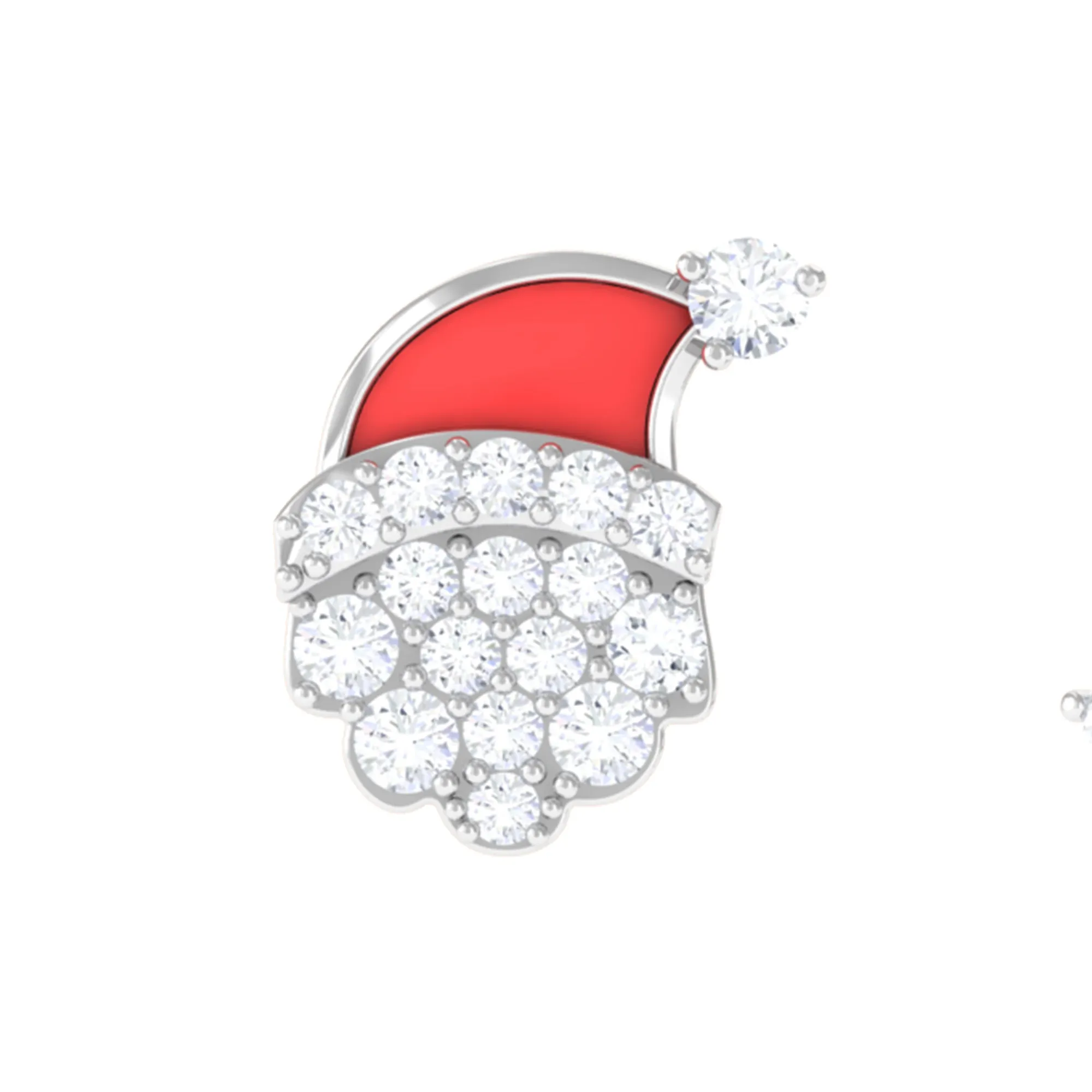 Certified Moissanite Xmas Santa Helix Earring with Red Enamel