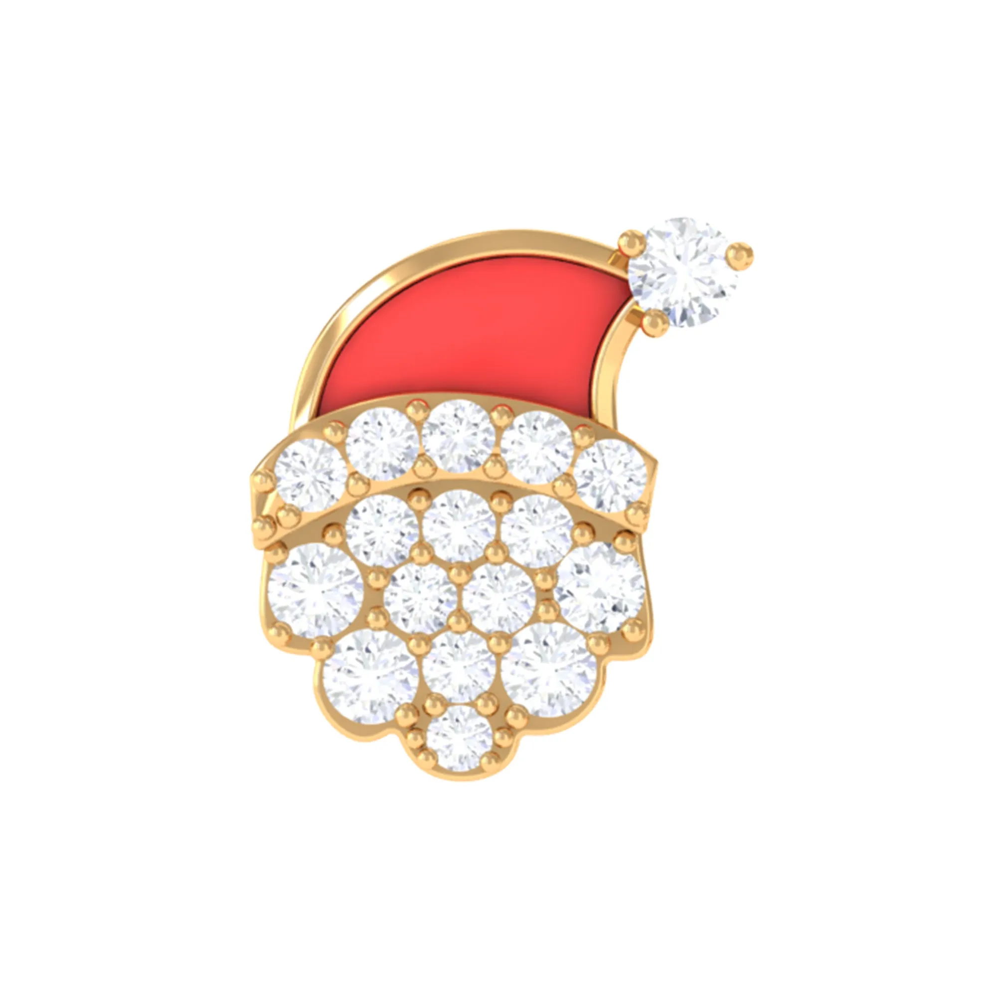 Certified Moissanite Xmas Santa Helix Earring with Red Enamel