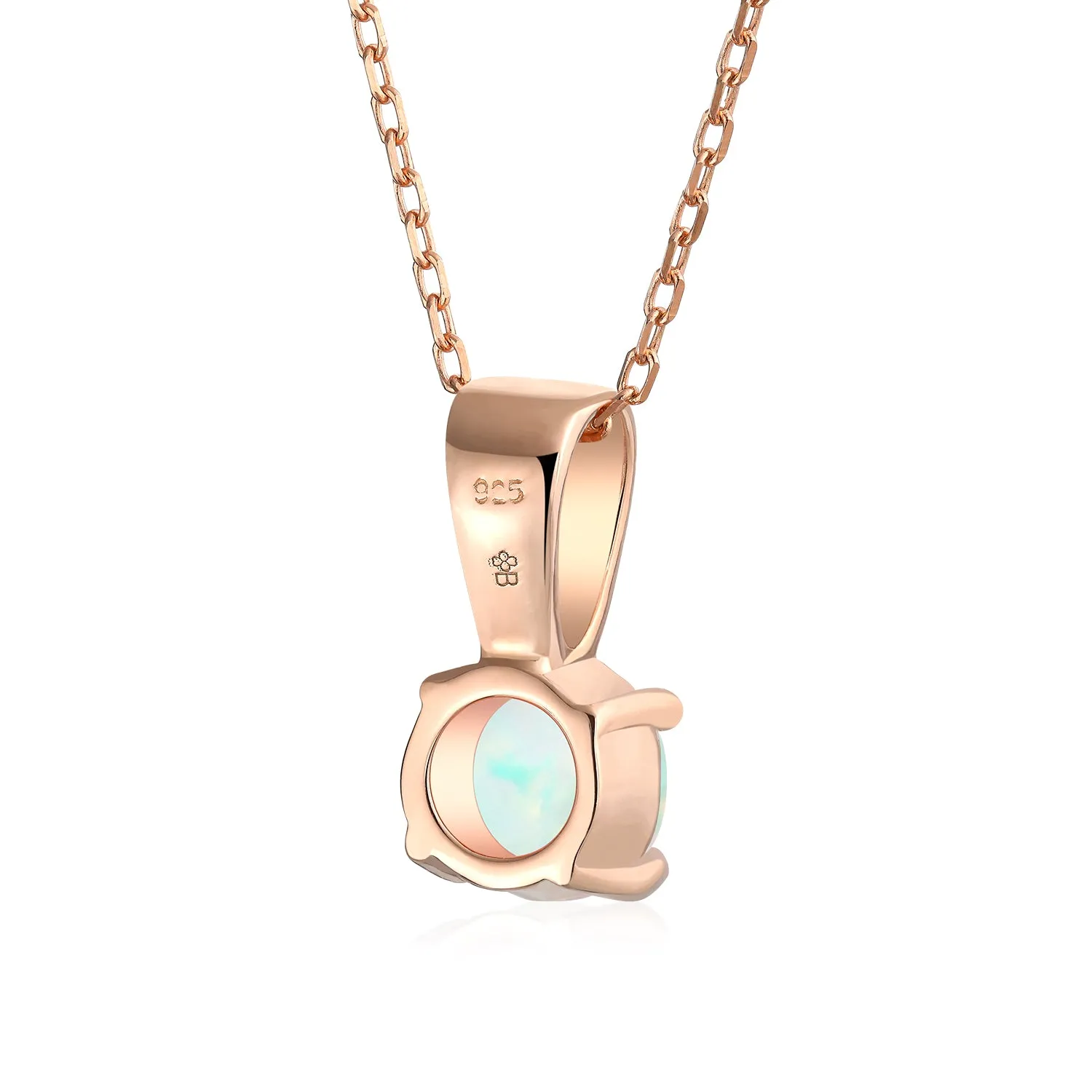 Classic 1CT Opal Pendant Necklace Rose Gold Plated Sterling Silver Birthstone