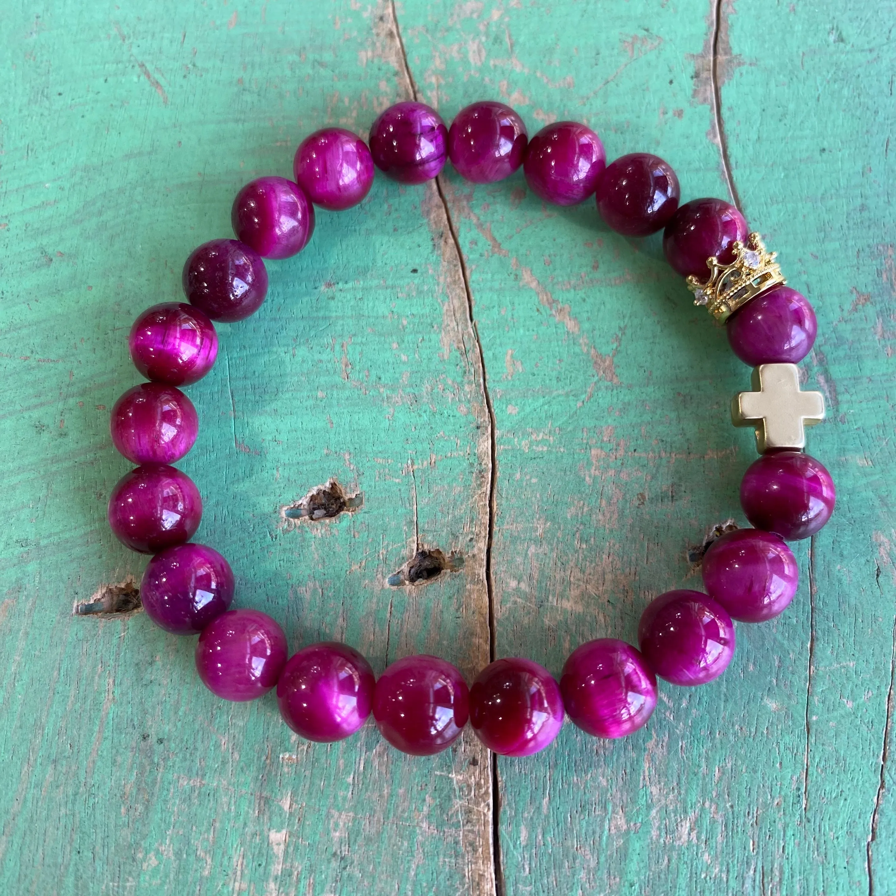 Cranberry Cross and Crown Bracelet