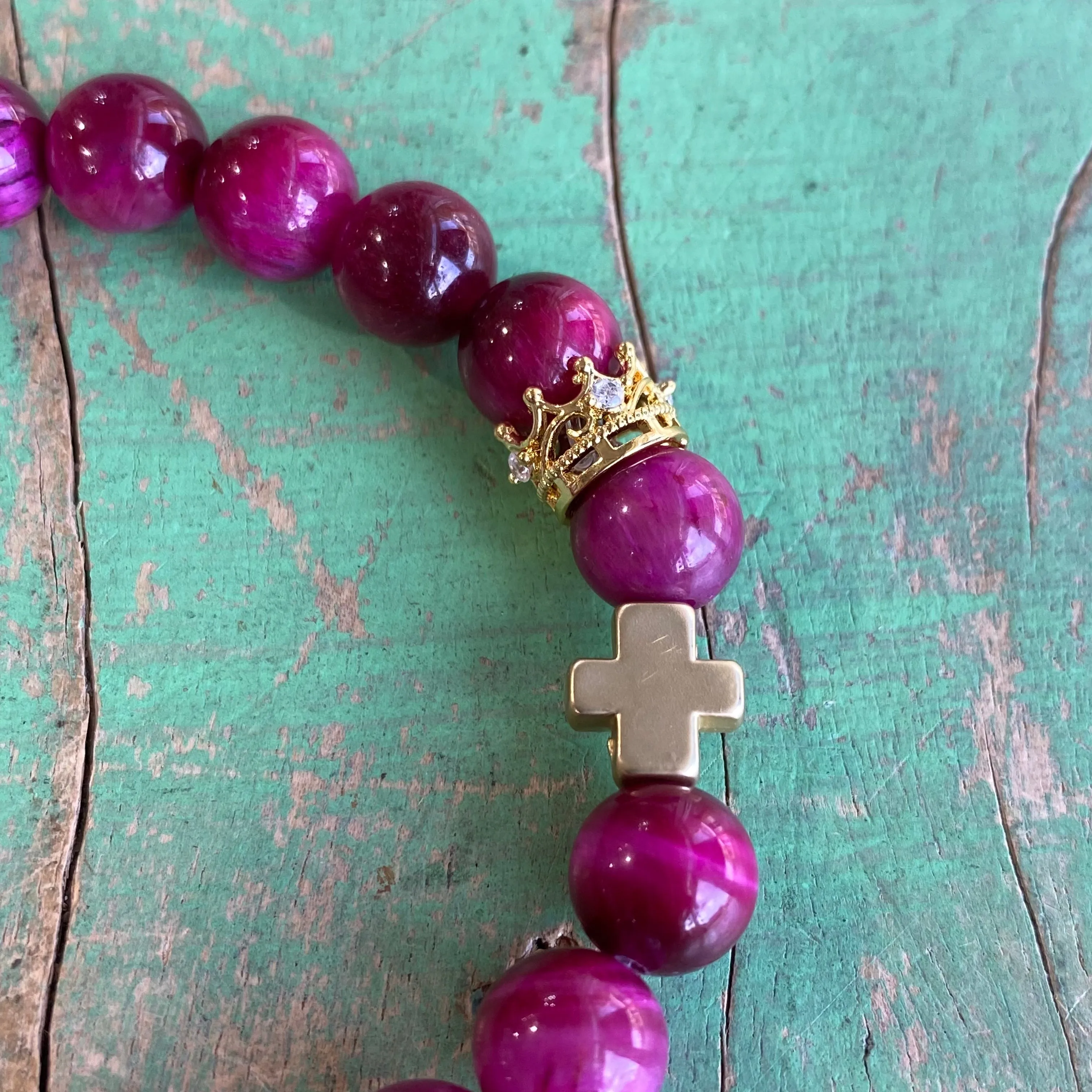 Cranberry Cross and Crown Bracelet