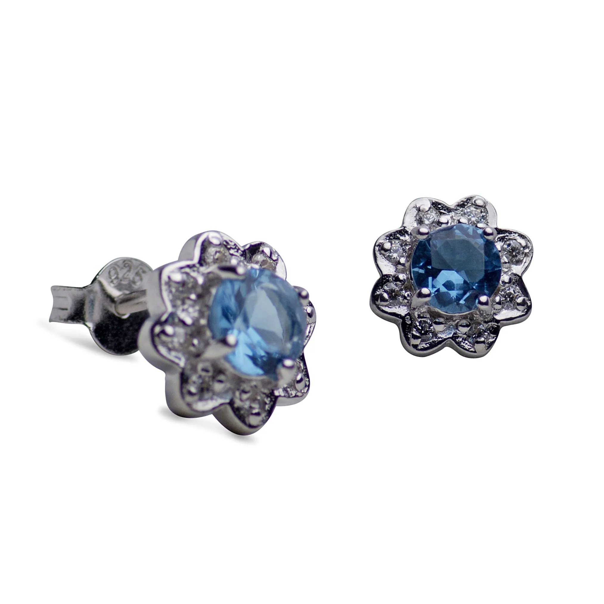 Created Topaz Flower Stud Earrings