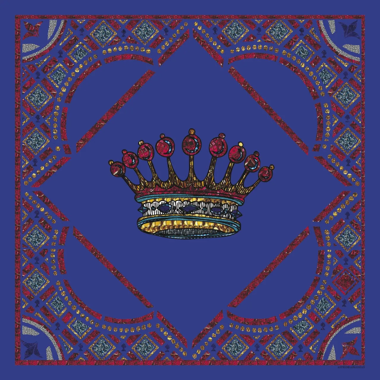 Crowns Blue Silk Satin Scarf