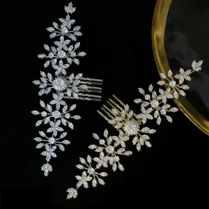 Cubic Zirconia Bridal Hair Comb Accessories in Silver or Gold