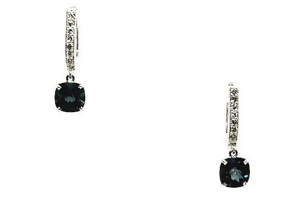 Cushion London Blue Topaz Diamond Hoop Drop Earring AD No. 1091