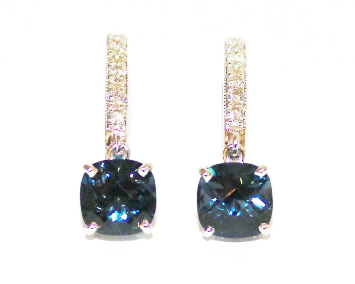 Cushion London Blue Topaz Diamond Hoop Drop Earring AD No. 1091